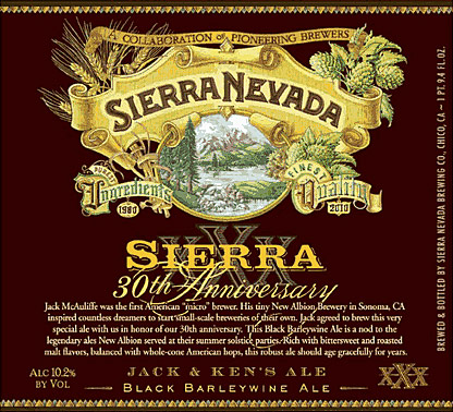 Label for Sierra Nevada Jack and Ken's Ale