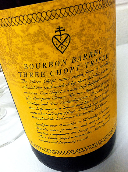 Lickinghole Creek Bourbon Barrel Three Chopt Tripel label